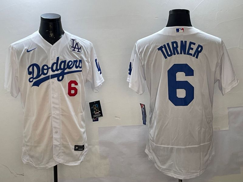 Men Los Angeles Dodgers #6 Turner White City Edition Elite Nike 2025 MLB Jersey style 4->los angeles dodgers->MLB Jersey